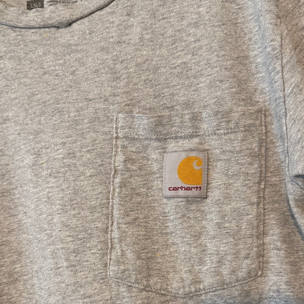 Carhartt Gray Short Sleeve Pocket Tee with Logo Patch - Picture 2 of 4